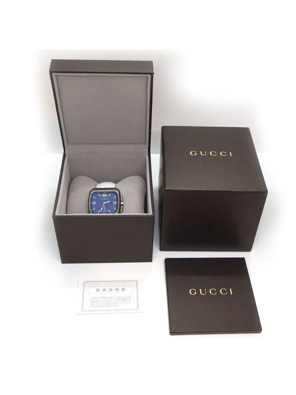 Gucci Watch Coupe Square Blue Dial Date Luminous Hand Index Small Second